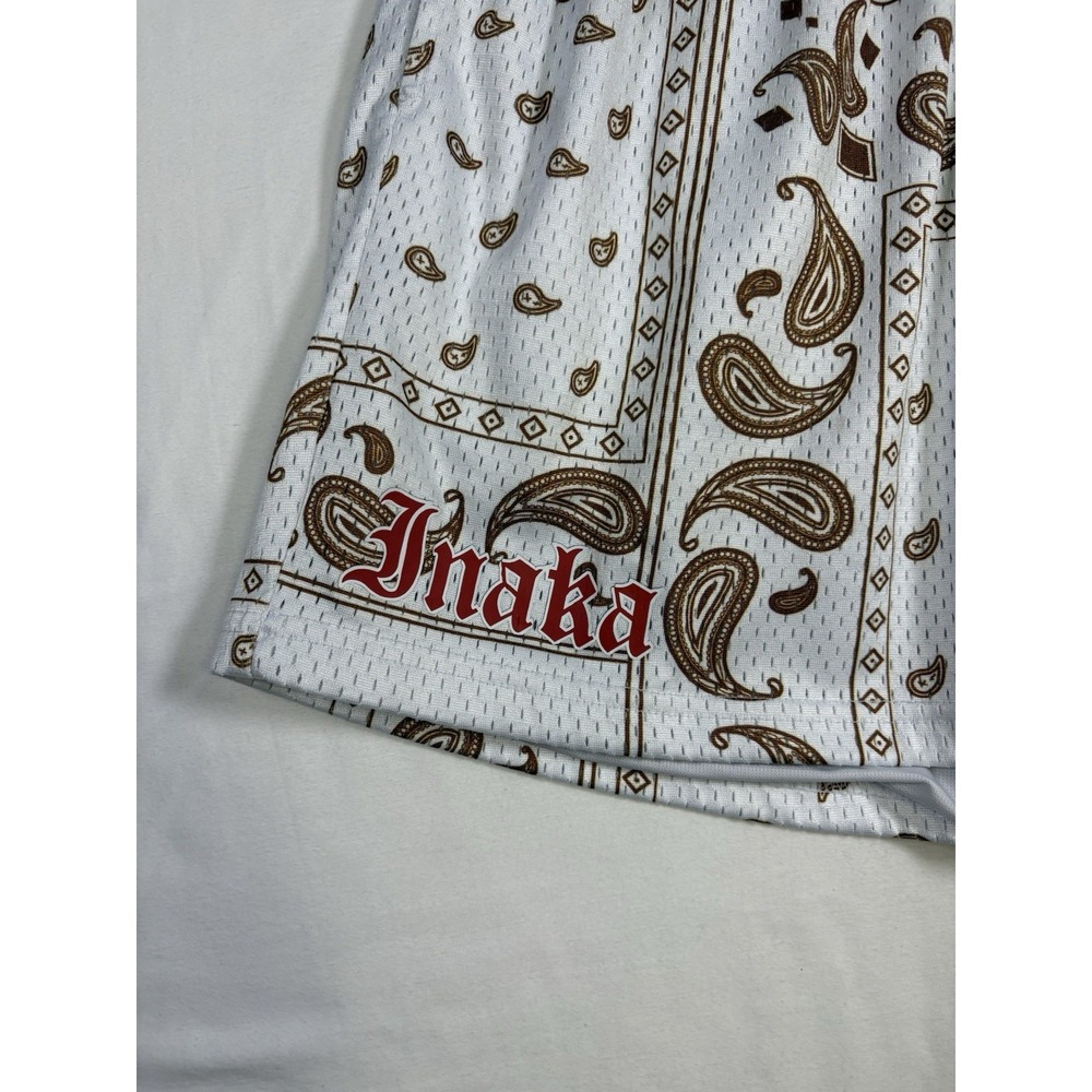 Inaka Power Mesh Shorts Mens XL White Brown Bandana Paisley Gym Workout - Picture 2 of 7